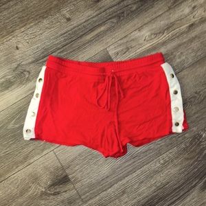 Red button up shorts